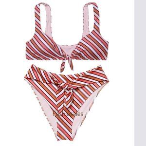 Victoria’s Secret Swim Tie-front Bralette Bikini Top & Bottom Set Warm stripes
